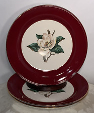 Set of 3 "Burgundy Rose" 10" Dinner Plates Homer Laughlin Lifetime China Co. USA