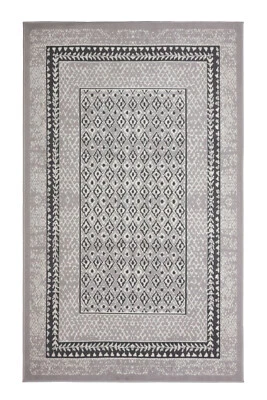 Bordered Transitional - 2'x4' Light Grey, Geometric Pattern Area Rug - 510 - Image 1 of 4