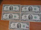 1976 Two Dollar Bills - Lot Of 5 Consecutive W/ Stamp, First Day Issued Unc