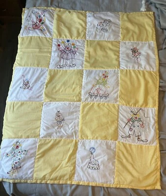Manta de Colección Hecha a Mano Amarilla Bebé Niño Tema Circo Animal Bordado Foto 1 de 4