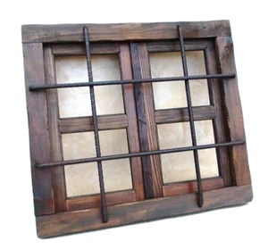 ventana de madera 2 hojas con rejas forjadas , 65 cm ancha x 55 alta - Imagen 1 de 2