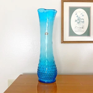 Vintage Kanawha Blue Large Glass Swung Vase 20” Hobnail MCM Home Decor Style VTG - Picture 1 of 6