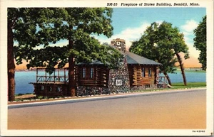 Postal de colección Bemidji Minnesota MN Chimenea de los Estados Edificio Años 40 Vista de lino - Imagen 1 de 2