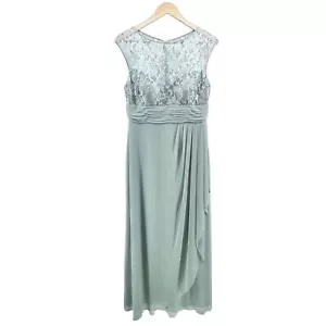 Patra Illusion Metallic Spitze formelles Kleid Gr. 10 meerschaumgrün drapierter Rock Maxi - Bild 1 von 14