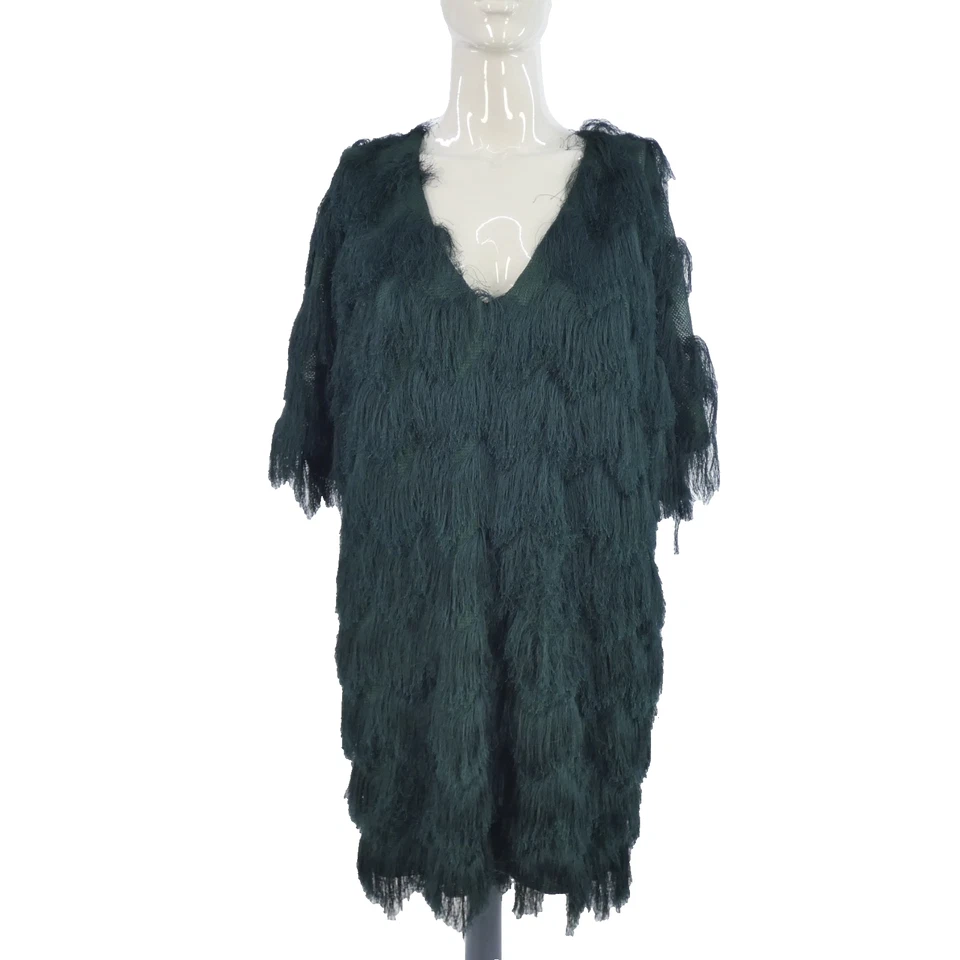 Green Fringe Tassel Dress Mini Short Sleeve Party Retro Flapper H&M size S - Image 1 of 4