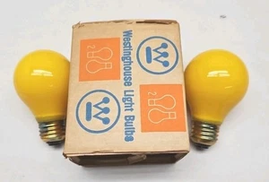 2 Vintage NOS Westinghouse 25w 125v Yellow Light Bulb With Sleeve Copper Base 2 - Picture 1 of 5