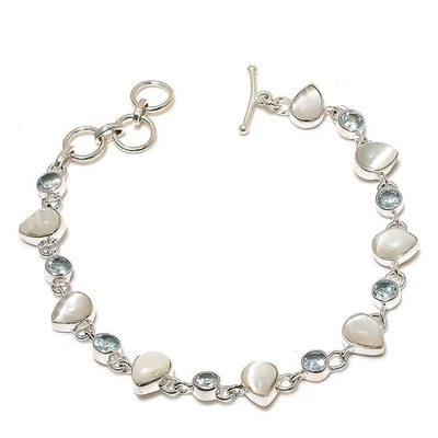 Selenite Gemstone 925 Sterling Silver Chain Wedding Mother Boho Bracelet Jewelry - Image 1 of 4