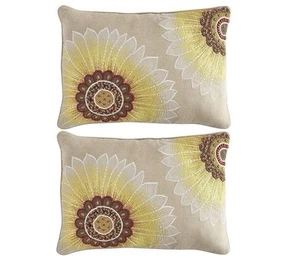 2 VTG Pier 1 Beaded Embroidered Sunflower Throw Pillow Covers Floral BOHO 20x14” - Picture 1 of 11