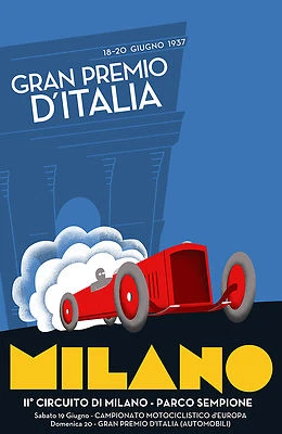 Milano race 1937 Vintage painting Travel Poster Print art 36" x24" - Image 1 of 4