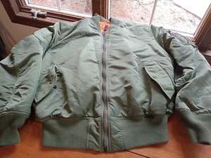Vintage Alpha Industries Ma-1 Flyer’s Bomber Jacket Men’s Large Green Reversible - Picture 1 of 11