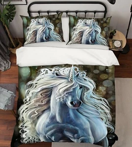 Juego de fundas de almohada 3D rizadas unicornio P230 para animales edredón edredón Queen Kay - Imagen 1 de 6