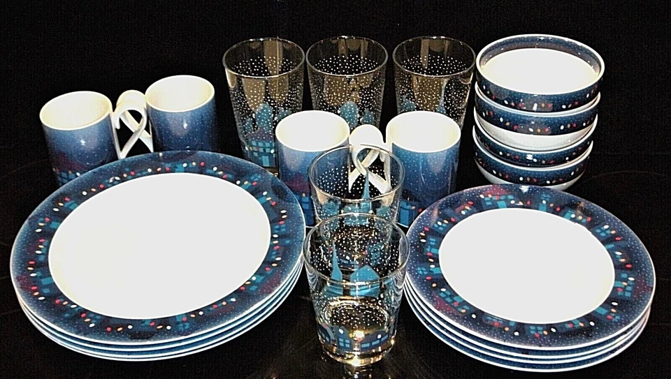 Dansk "Village Lights" Holiday Dinnerware and Cocktail Glasses - Image 1 of 4