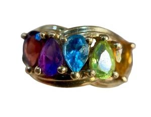 Anillo de cóctel arco iris con múltiples piedras preciosas de oro amarillo macizo de 14 k 4,38 gramos talla 7 - Imagen 1 de 13