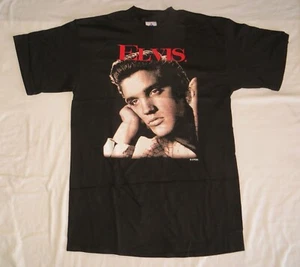 Vintage 1995 Black Elvis Presley Face Shot T-Shirt Made in USA Medium NOS - Bild 1 von 4