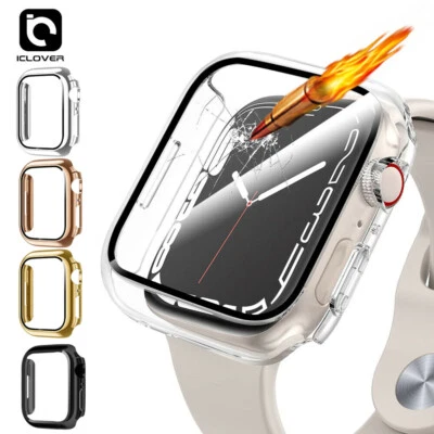 ICLOVER Tempered Glass Protector Screen Case Full Cover F Apple Watch Series 7 8 41/45MM