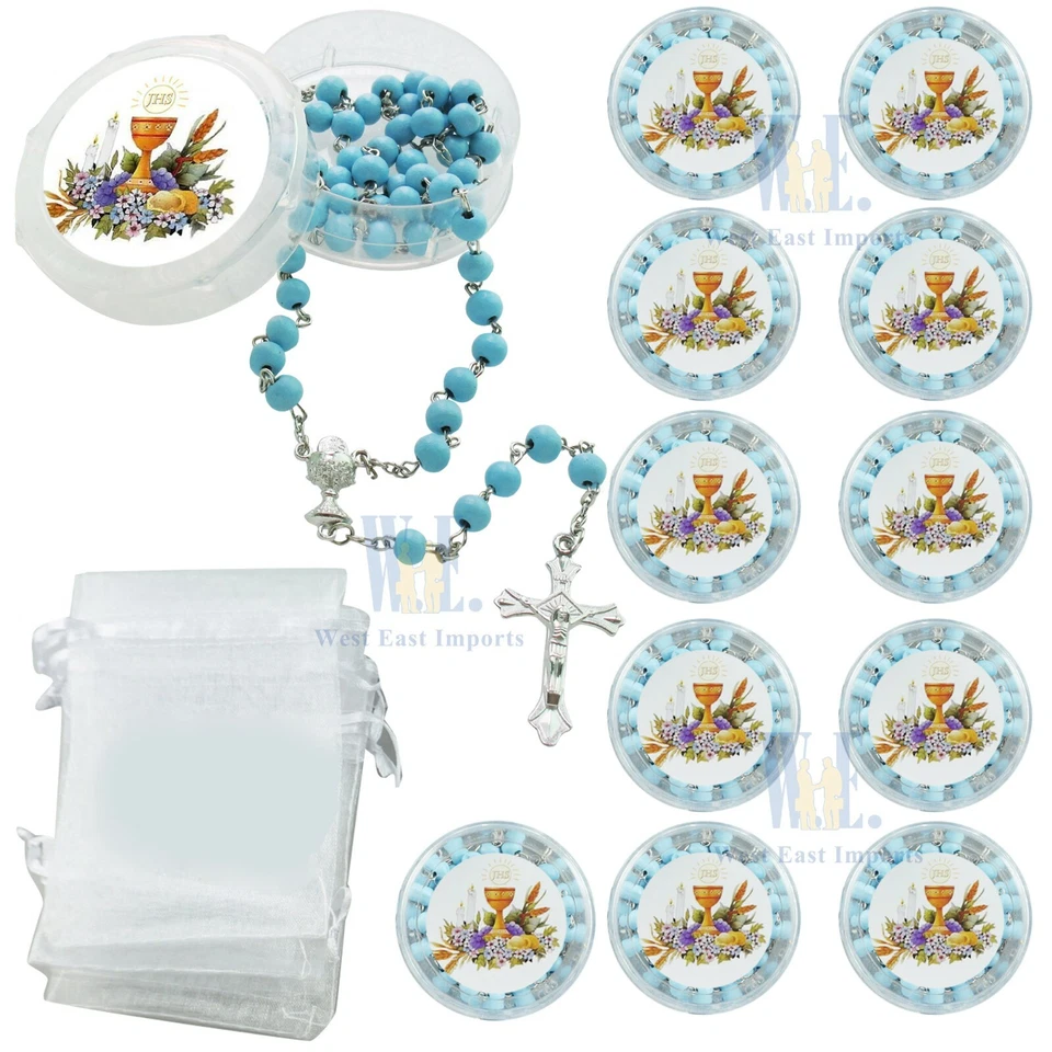 Collar Rosario 12 PIEZAS Favor Primera Comunión Azul Perfumado Rosa Pétalo Regalo Foto 1 de 4
