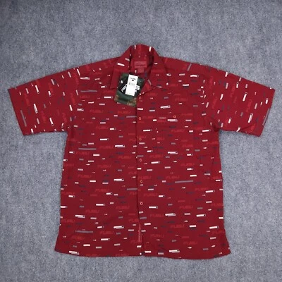 Fubu Shirt Mens Large Burgundy Red Relaxed Pencil Pen All Over Print Y2K Rap NWT - Image 1 of 4