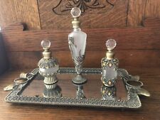 Fancy Ornate Jeweled Perfume Bottles (3) & Mirror Tray *Gorgeous LooK*