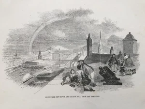 Impresión antigua de 1848; Edimburgo New Town y Calton Hill de las murallas - Imagen 1 de 2