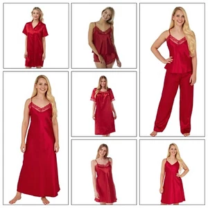Ladies Sexy Red Long Satin Chemise PJs Pyjamas Set Nightdress Slip PLUS SIZE - Picture 1 of 12