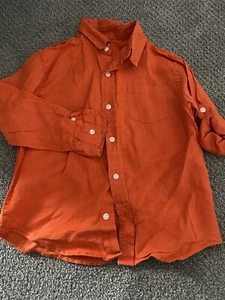 Janie And Jack Boys 5t Orange Roll Cuff Linen Button Down - Picture 1 of 1