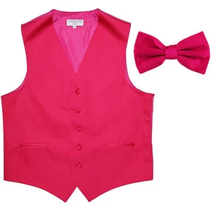 New Men's Formal Vest Tuxedo Waistcoat hot pink_Bowtie wedding prom party - Picture 1 of 4