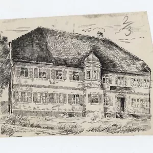 Peiting Schongau casa de pueblo vista histórica sin firmar dibujo principios del siglo XX - Imagen 1 de 4