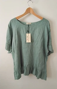 Nuevo con etiquetas Terzo Millenio M 100% Lino Boho Top Campesino Italia Salvia Lagenlook Costero - Imagen 1 de 8