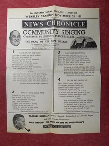 ENGLAND v AUSTRIA | 1951/1952 | INTERNATIONAL SONGSHEET | 28 NOV 1951 - Picture 1 of 2