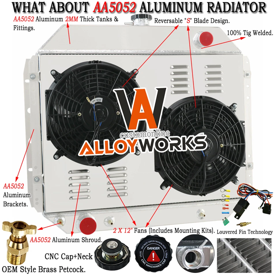 3 Rows Aluminum Radiator+Shroud Fan Fit 1968-1979 Ford F-Series Truck Bronco V8 - Image 1 of 4