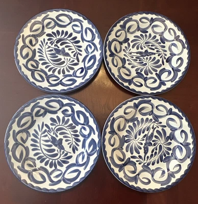 4 Pottery Barn Anfora PUEBLA BLUE 10.5" Hand Painted Dinner Plates NEW - Image 1 of 4