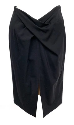 Michael Kors Black Wool Pencil Skirt with Draped Waist and Front Split - Image 1 of 2