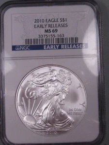 2010 Plateado American Eagle Ngs MS69 Temprano Releases. #41 - Imagen 1 de 5