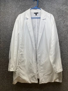 Eileen Fisher Large Organic Linen Blend White Open Front Blazer Jacket - Picture 1 of 11