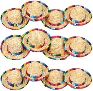 12 Pack Mini Mexican Hat Natural Straw Mini Fiesta Sombrero Party Decorations - Picture 1 of 4
