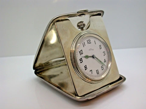 Vintage 8 Day Concord Art Deco Sterling Silver & 14kt Gold  Travel Clock Swiss Cover