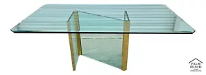 1970's Leon Rosen for PACE COLLECTION Glass & Brass Dining Table 72" x 40" - Picture 1 of 12