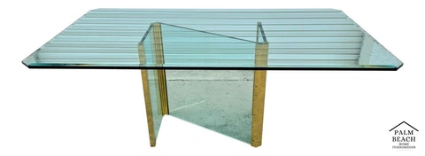 1970's Leon Rosen for PACE COLLECTION Glass & Brass Dining Table 72" x 40" Cover