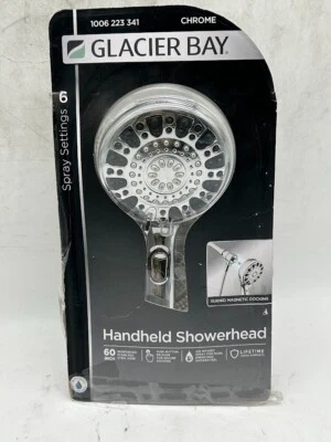 Cabezal de ducha portátil Glacier Bay Push Release 6 rociadores montaje en pared 1,8 GPM, cromado Foto 1 de 4