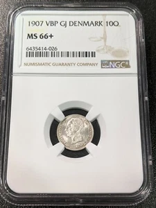 1907 VBP GJ MS66+ Denmark Silver 10 Ore KM 807 Frederik VIII - Picture 1 of 4