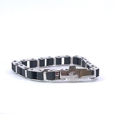 SHR & Simmons Stainless Steel Black Rubber 9.5mm Natural Diamond .01ct Bracelet - Image 1 of 4