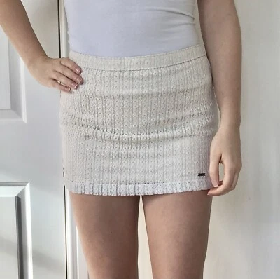 Hollister Off White Mini Skirt With Lace Style Overlay And Gold Underskirt - Image 1 of 4