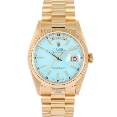 Rolex Day-Date 18238 President 18k Gold 36mm Turquoise Stick Dial Fluted Bezel - Image 1 of 4