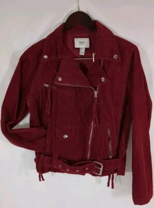 Straight Outta 2000s Forever 21 Burgundy Corduroy Jacket SMALL Button Buckle Zip - Picture 1 of 6
