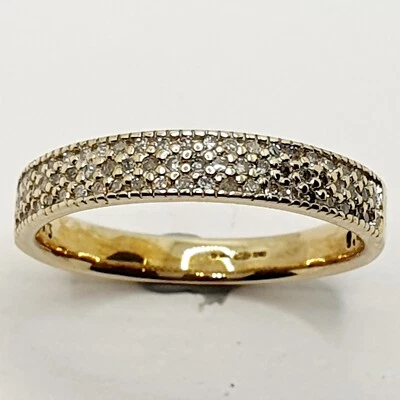 9ct Triple Rows Diamond Half Eternity 0.25ct Yellow Gold 375 Ring Size O 3/4 - Image 1 of 4