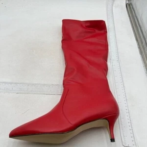 Kitten Heel Knee High Boots for Women Tall Leather Boots Pointed Toe Boots Red - Picture 1 of 7