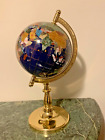 Gorgeous Rotating 13" World Globe w/ Semiprecious Gemstones on Brass metal Stand