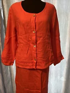 3 Piece 100% Linen Peach Skirt jacket And tank XL - Picture 1 of 17