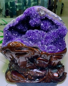 93LB Top Natural Uruguay Amethyst Geode quartz Crystal Flowers Mineral Specimen - Picture 1 of 4