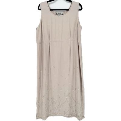 90-х годов винтажный Sag Harbor льняной серо-розовый вышитый цветочный макси платье 1 X - Изображение 1 из 4